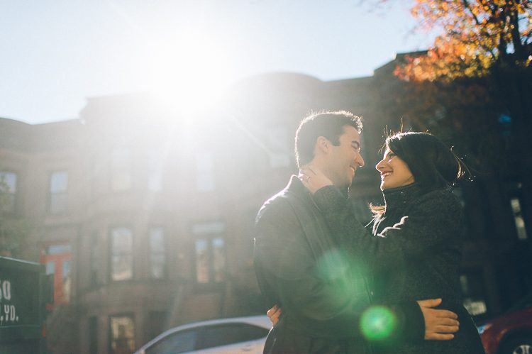 Brooklyn engagement session in the Fall, captured by photojournalistic NYC wedding photographer Ben Lau.