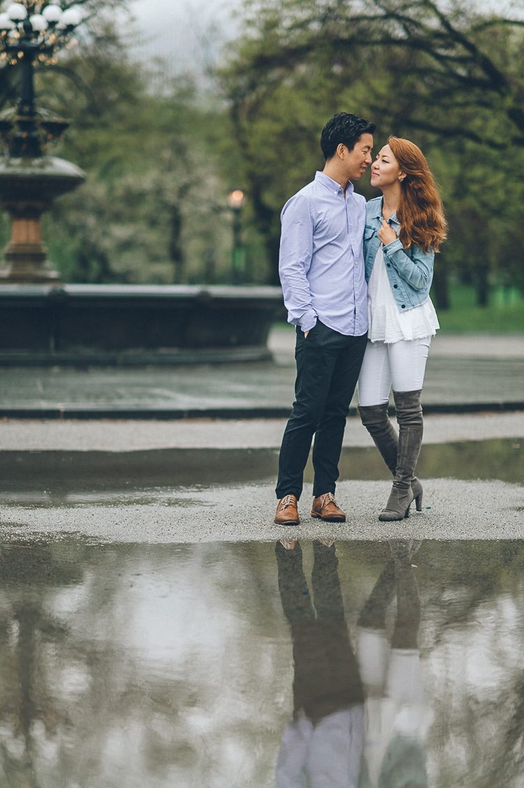 Rainy engagement session captured by photojournalistic NYC wedding photographer Ben Lau.