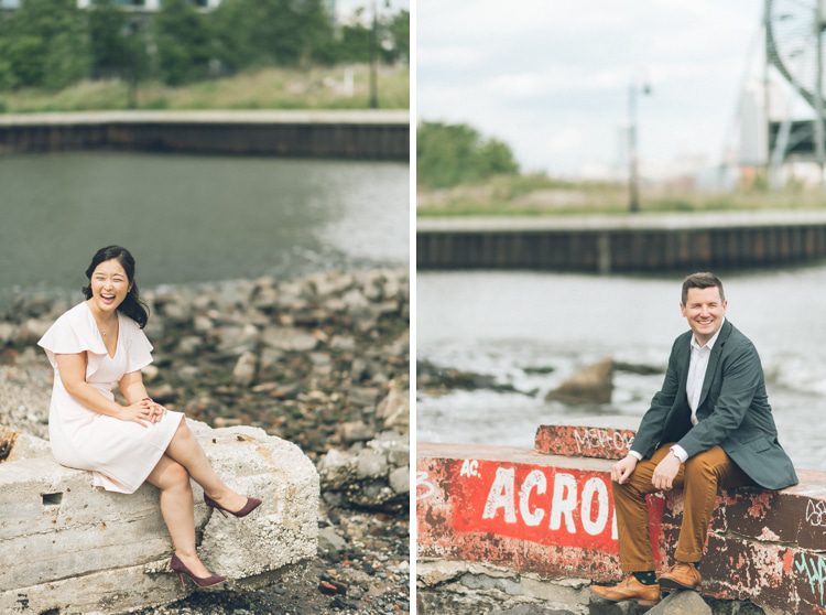 Fun Jersey City engagement session with the NYC skyline, captured by North Jersey wedding photographer Ben Lau.